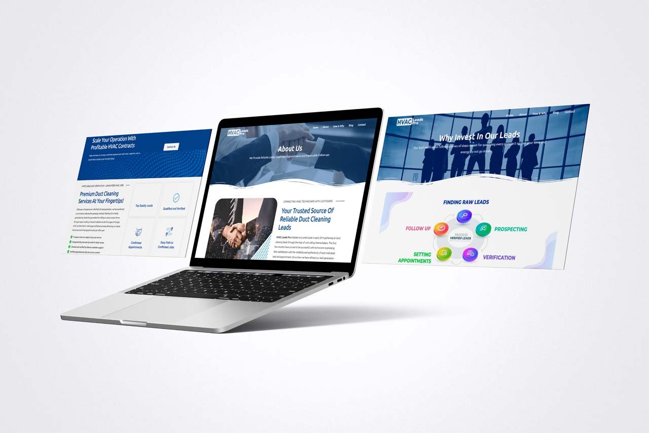 HVAC Leads Pro website mockup on laptop