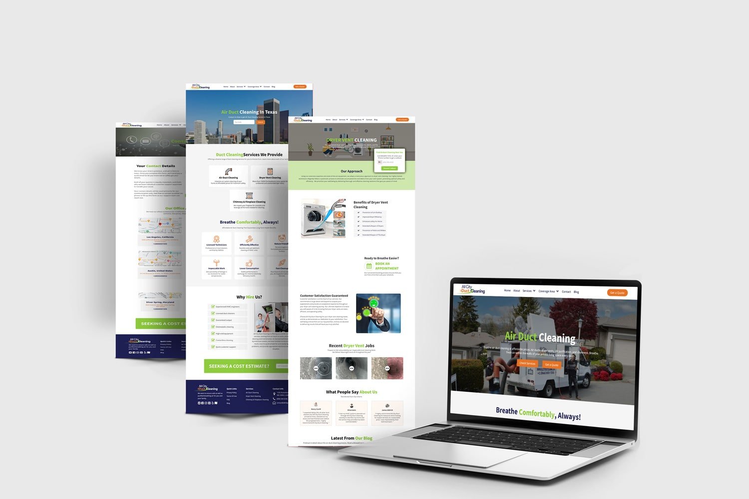 Air Duct cleaning website mockup 