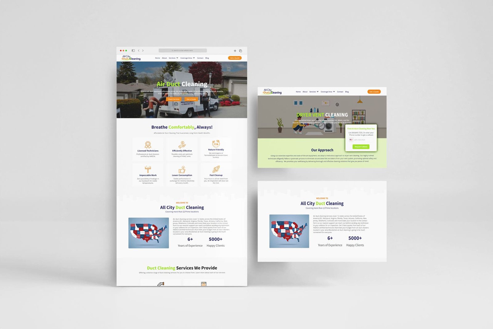 air duct cleaning web development mockup 
