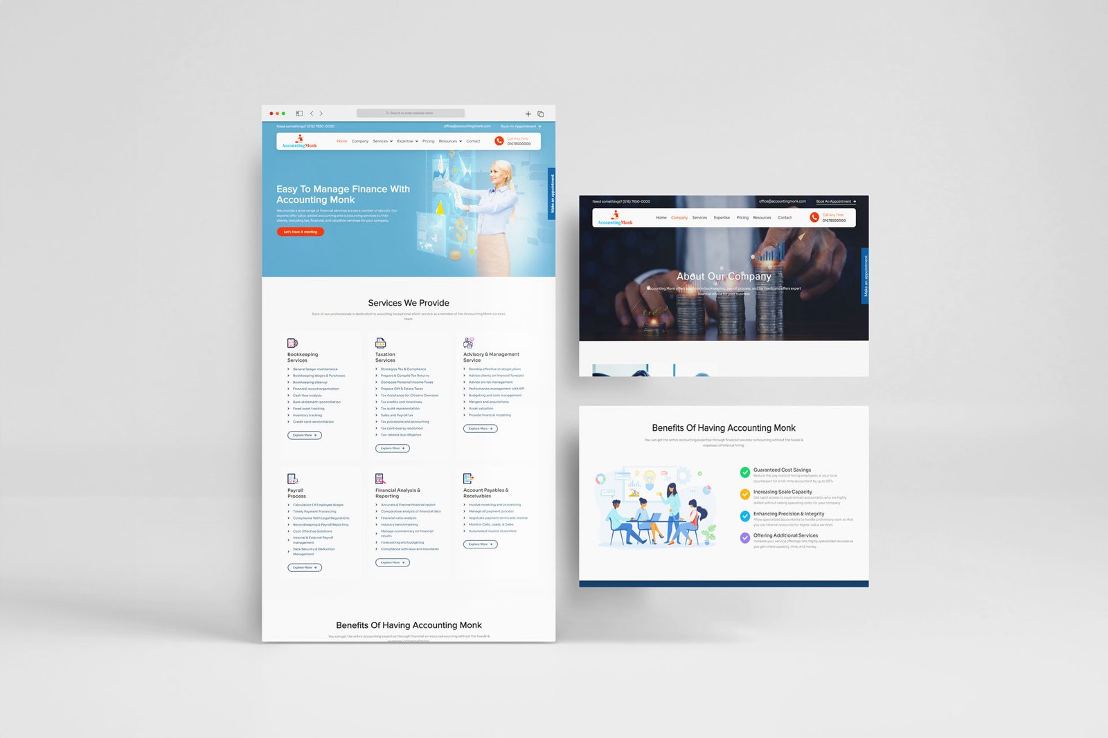 Accounting Monk webpage mockup template 