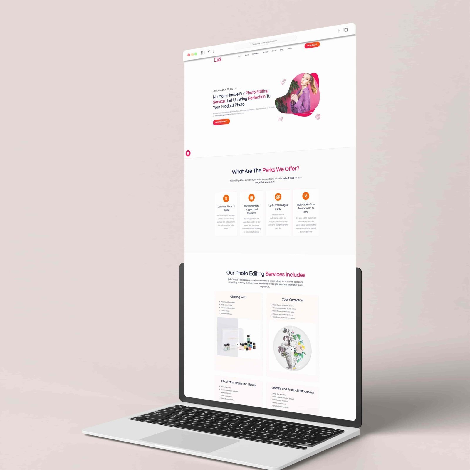 website mockup design over the laptop