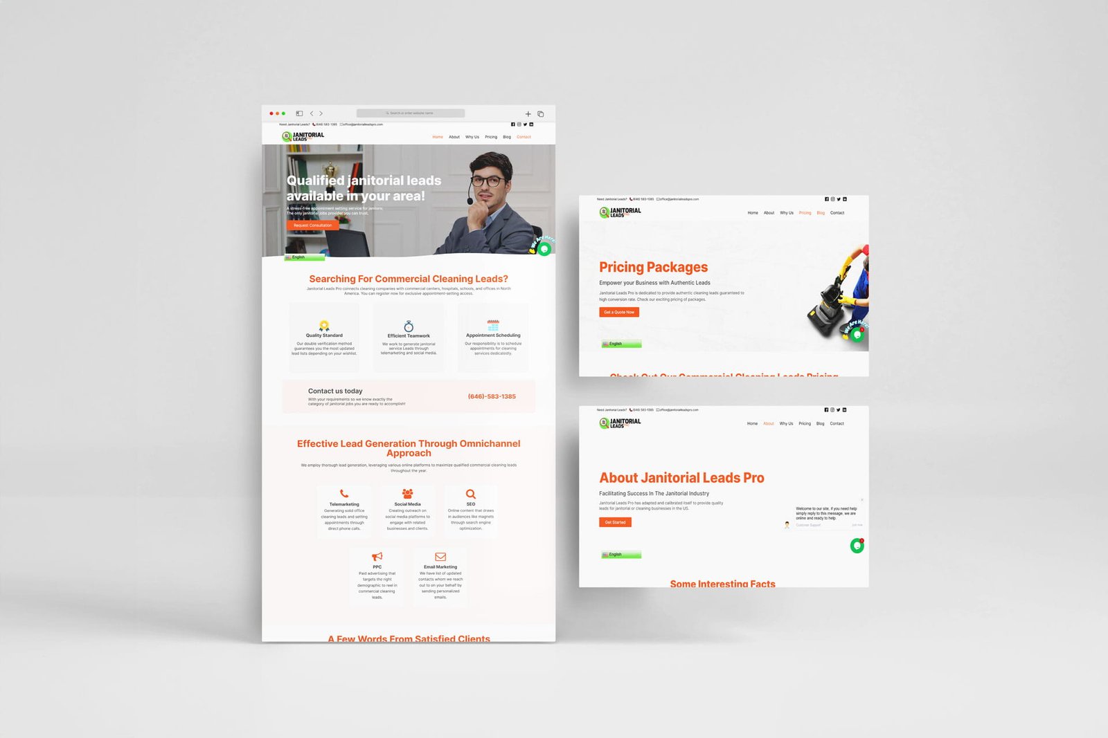 Janitorial leads pro web development mockup template