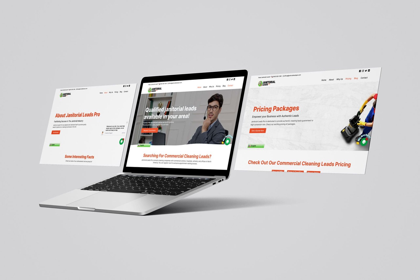 Janitorial leads pro web development mockup template