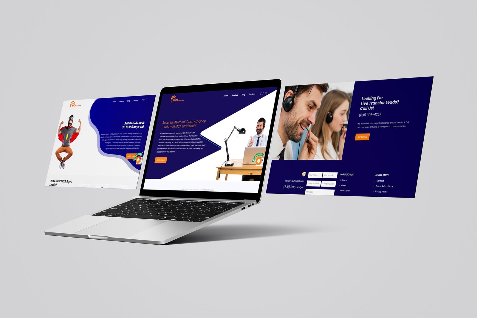 MCA Leads Hub web development mockup template