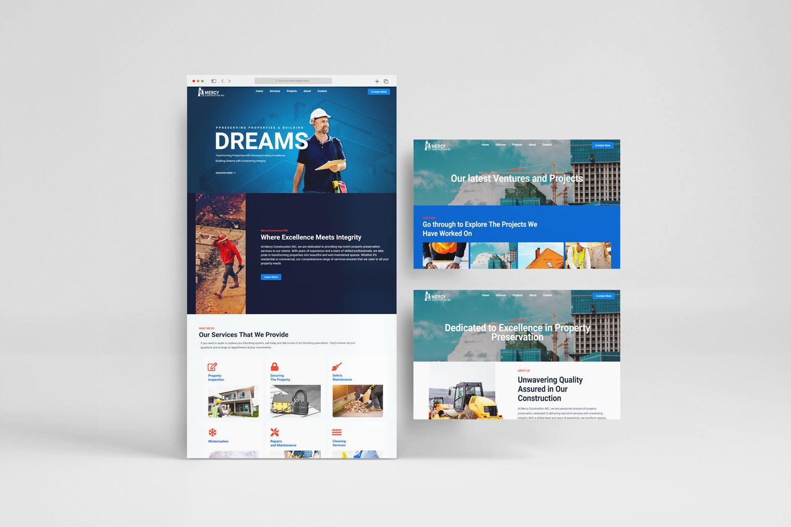 Mercy construction INC. website mockup design