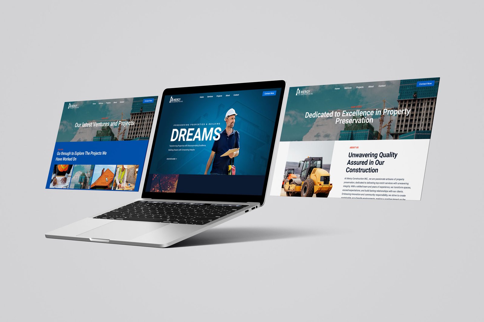 Mercy construction INC. website mockup design