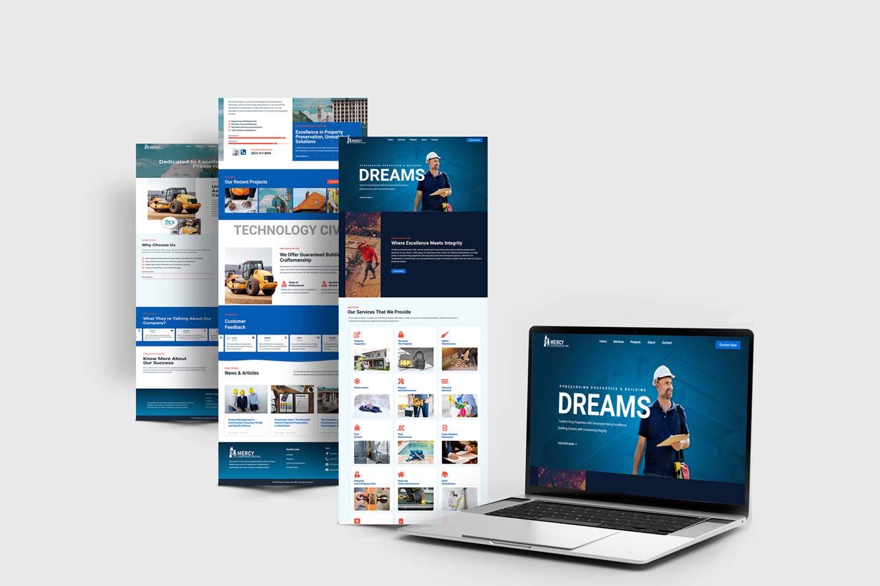 Mercy construction INC. website mockup design