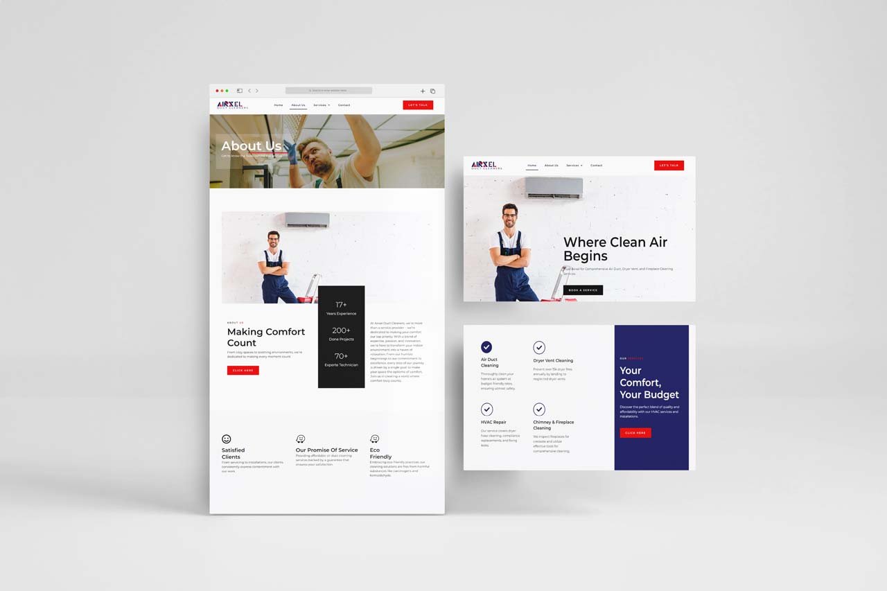 AIRXEL duct cleaning web development mockup template