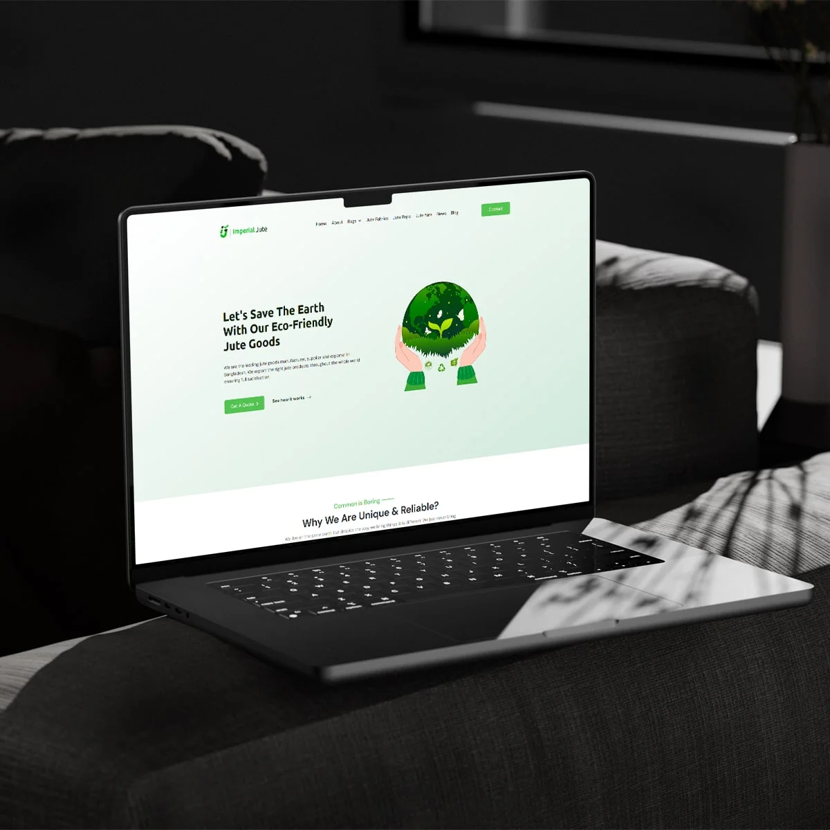 website moke up on black laptop