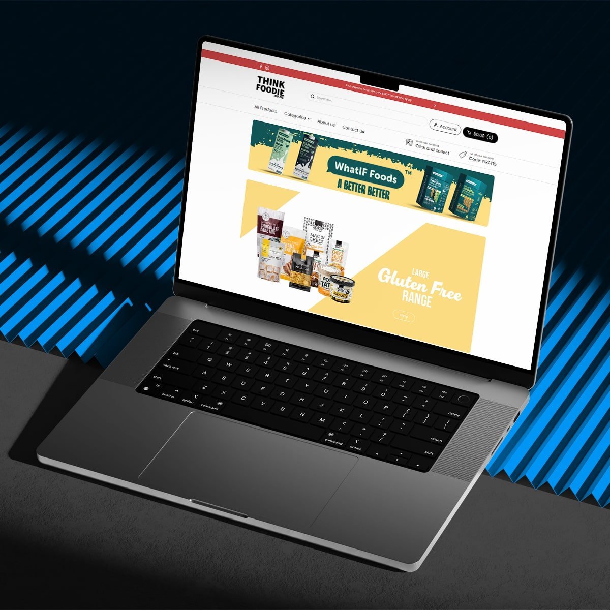 Think foodie website mockup on laptop screen