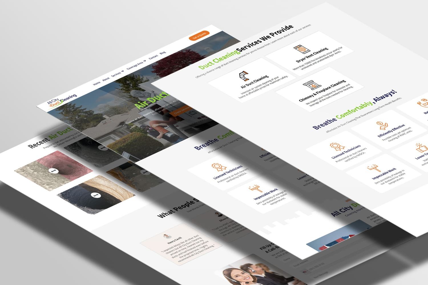 Air Duct cleaning website mockup 